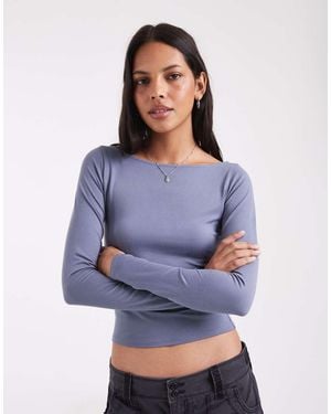 Hollister Long Sleeve Seamless Scoop Neck Top - Blue