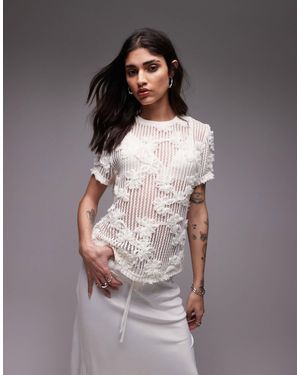 TOPSHOP Floral Applique Boxy Tee - Gray