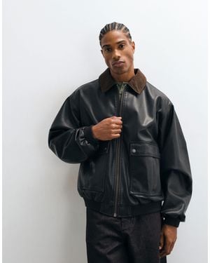 ASOS Bomber à effet cuir avec col contrastant - Noir