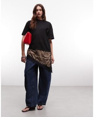 Noisy May Oversized T-Shirt Met Asymmetrische Satijnen Kanten Zoomvoering - Zwart