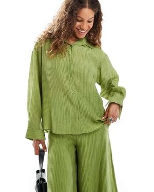 Ghospell Textured Oversized Shirt Co-Ord - Green