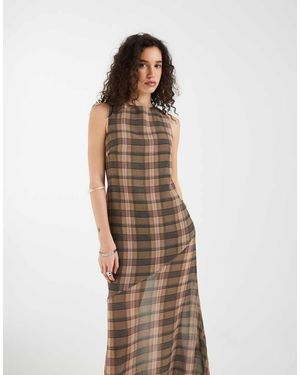 Motel Elska Chiffon Short Sleeve Midaxi Dress - Brown