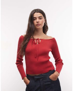 Collusion Schulterfreies langarm-stricktop mit cut-out - Rot