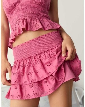 Stradivarius Flowing Skort With Embroidery - Pink