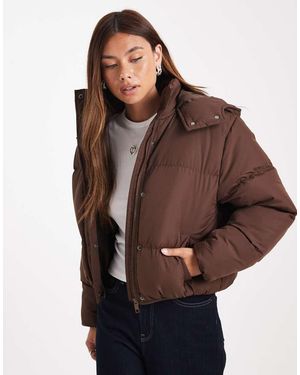 Brave Soul Hooded Puffer Jacket - Brown