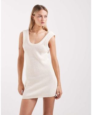 ASOS Knitted Cotton Boucle Dress With Sculpted Ribs - White