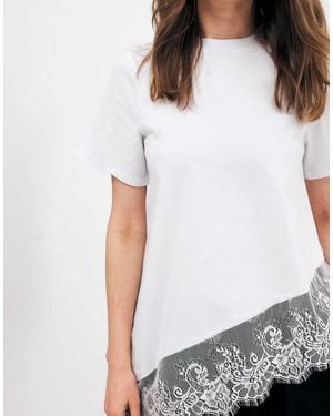 NA-KD Asymmetric Lace T-Shirt - White