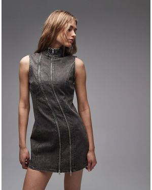 Weekday High Neck Mini Dress With Zip Detail - Gray