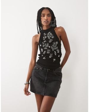 Miss Selfridge Embellished Racer Vest Top - Black
