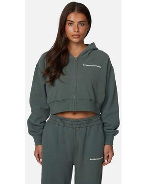 Good For Nothing Vintage Wash Cropped Zip Through Hoodie - Green