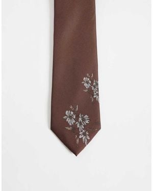 ASOS Corbata Con Estampado Gráfico Floral - Marrón