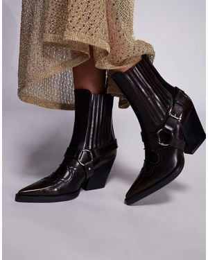 SIMMI Botines Marrones De Estilo Cowboy De Poliuretano Con Detalle De Hebilla Esperanza De Simmi London-Marrón - Negro