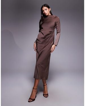 ASOS – langärmliges, hochgeschlossenes midikleid - Lila