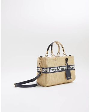 River Island Webbing Front Raffia Tote Bag - White