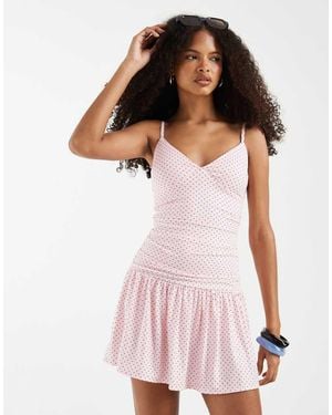 Hollister Vestido Corto Rosa Pastel De Tirantes Con Cuello De Pico