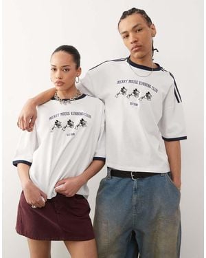ASOS Disney Unisex Boxy Oversized Drop Shoulder T-shirt With Mickey Mouse Embroidery And Binding Detail - Grey
