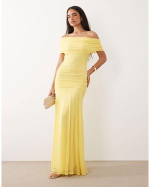 ASOS Mesh Off Shoulder Cinched Dropped Waist Maxi Dress With High Godet Detail - Metallic