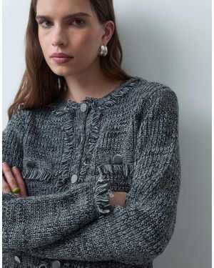 ASOS Gestrickte bouclé-cardigan mit fransen - Grau