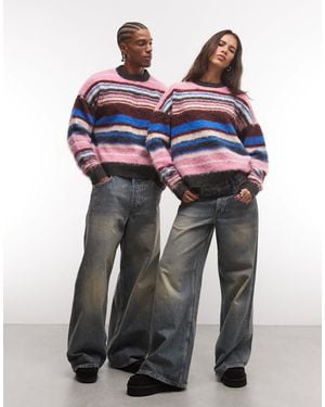 Collusion Unisex oversized pullover mit flauschigen streifen und rundhalsausschnitt - Mehrfarbig