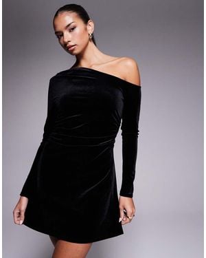 ASOS Velvet Fallen Shoulder Mini Dress - Black