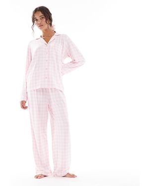 Loungeable Super Soft Jersey Revere Top And Wide Leg Pajama Set - Pink