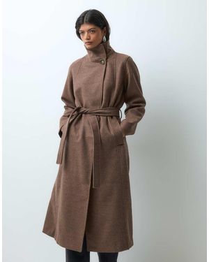 Vero Moda Funnel Neck Long Coat With Belt Detail - Brown