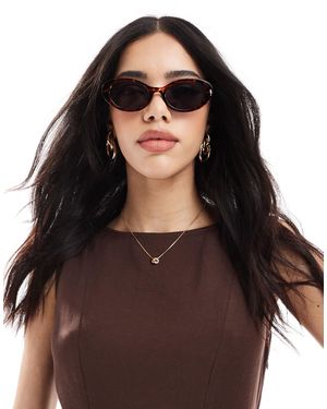 Pieces Oval Framed Sunglasses With Black Tint Lense - Brown