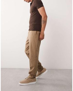 ASOS Linen Smart Tapered Trousers - Natural