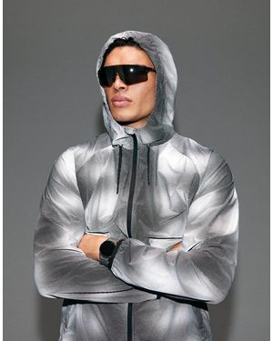 4505 Premium – wasserabweisende laufjacke mit reißverschluss, kapuze, reißverschlusstaschen und reflektierendem digitalprint - Grau