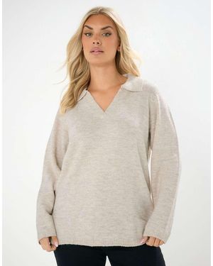 Yours Clothing Collared Knitted Jumper - White