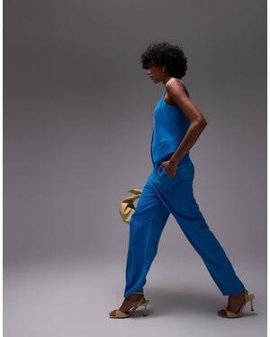 Mango Linen Mix Straight Leg Trouser Co-ord - Blue