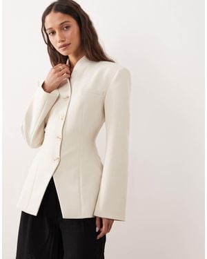 Miss Selfridge Collarless Blazer - Natural