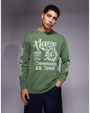 X-Large Long Sleeve Graphic Logo Pigment Dyed T-shirt - Green