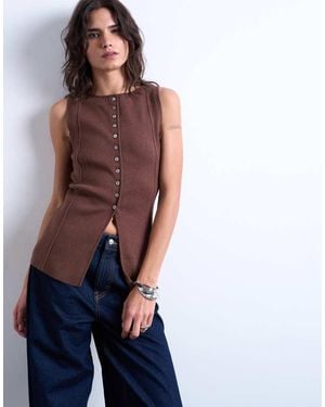 TOPSHOP Knitted Longline Waistcoat - Purple