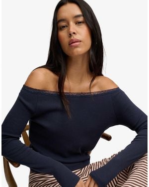 Superdry – athletic essentials – langärmliges oberteil aus spitze - Blau