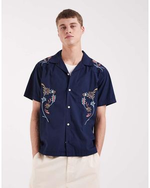 Wrangler Camicia Casual A Maniche Corte A Fiori - Blu
