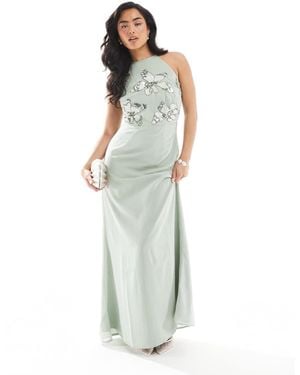 Maya Embellished Halter Neck Maxi Dress - White