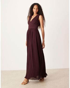 Six Stories Pleated Plunge Maxi Dress - Purple