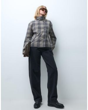 Object Trench Taglio Corto Double-Face A Quadri Con Collo A Imbuto - Blu