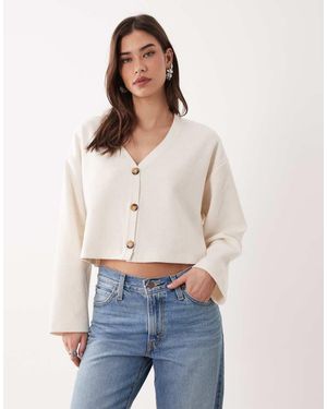Miss Selfridge Cárdigan Con Cuello De Pico De Canalé Cepillado De -Blanco