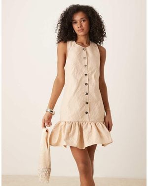 Ghospell Ruffle Hem Jacquard Mini Dress - Natural