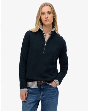 Superdry Slouchy Knitted Half Zip - Blue