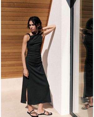 Pull&Bear – gerafftes midikleid - Weiß