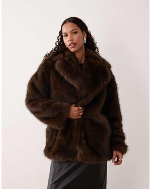 Motel Pepita Faux Fur Coat - Brown