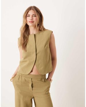 ASOS High Neck Boxy Waistcoat Co-Ord With Linen - Natural
