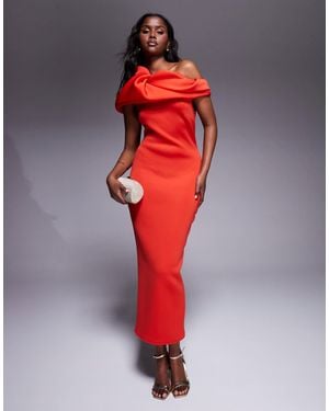 ASOS Structu Puff Sleeve Bandeau Midi Dress - Red
