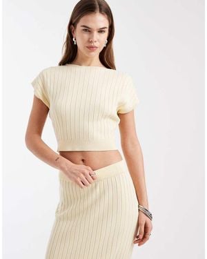 4th & Reckless Ribbed Knit Cinched Waist Sleeveless Top Co-ord - Natural
