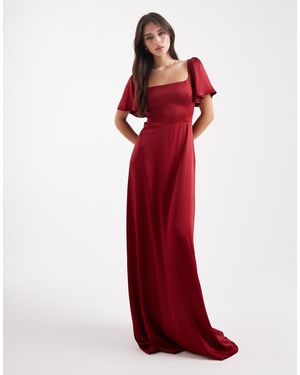 Maids To Measure Bridesmaid Square Neck Flutter Sleeve Maxi Dress - Red
