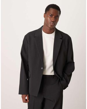 ASOS Rib Fabric Boxy Suit Jacket - Black