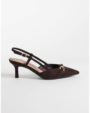 New Look Faux-suede Buckle Slingback Court Heela - Brown